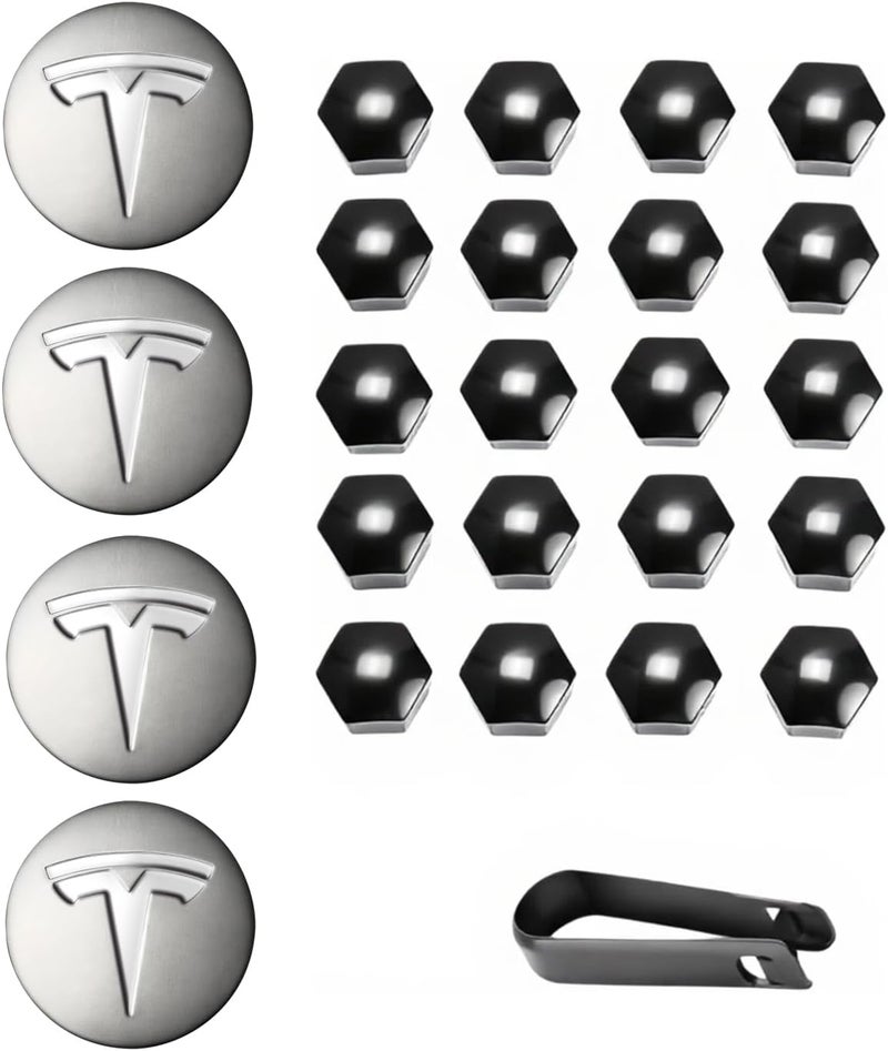Tesheer Wheel Center Hub Cap Kit with Tesla Emble Brand Center Caps for Model 3 Model Y with 20 Lug Nut Covers (4PCS) (Gray) - Image 2